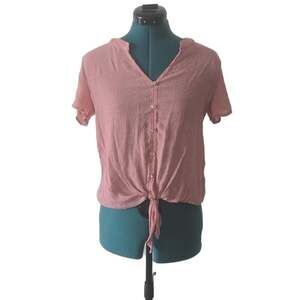 Per Seption Conception Women's Shear Coral Pink Top V-Neck Button Blouse Size S